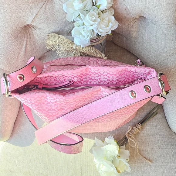 Coach Signature Jacquard Hobo Shoulder Bag Crossbody # 21041E ( Pink ) - Picture 13 of 16